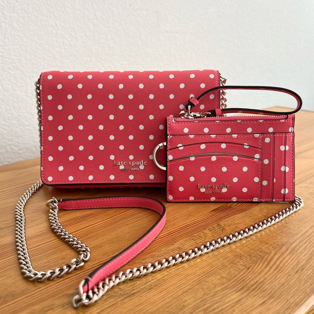 Kate Spade Pink Spencer Dot Bundle - Chain Crossbody and Card Holder Wristlet